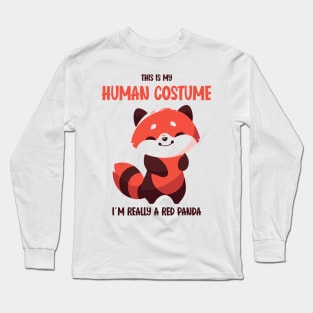 Cute Red Panda Halloween T-Shirt | This is My Human Costume Tee | Funny Wildlife Animal Shirt | Adorable Anime Gift Idea Long Sleeve T-Shirt